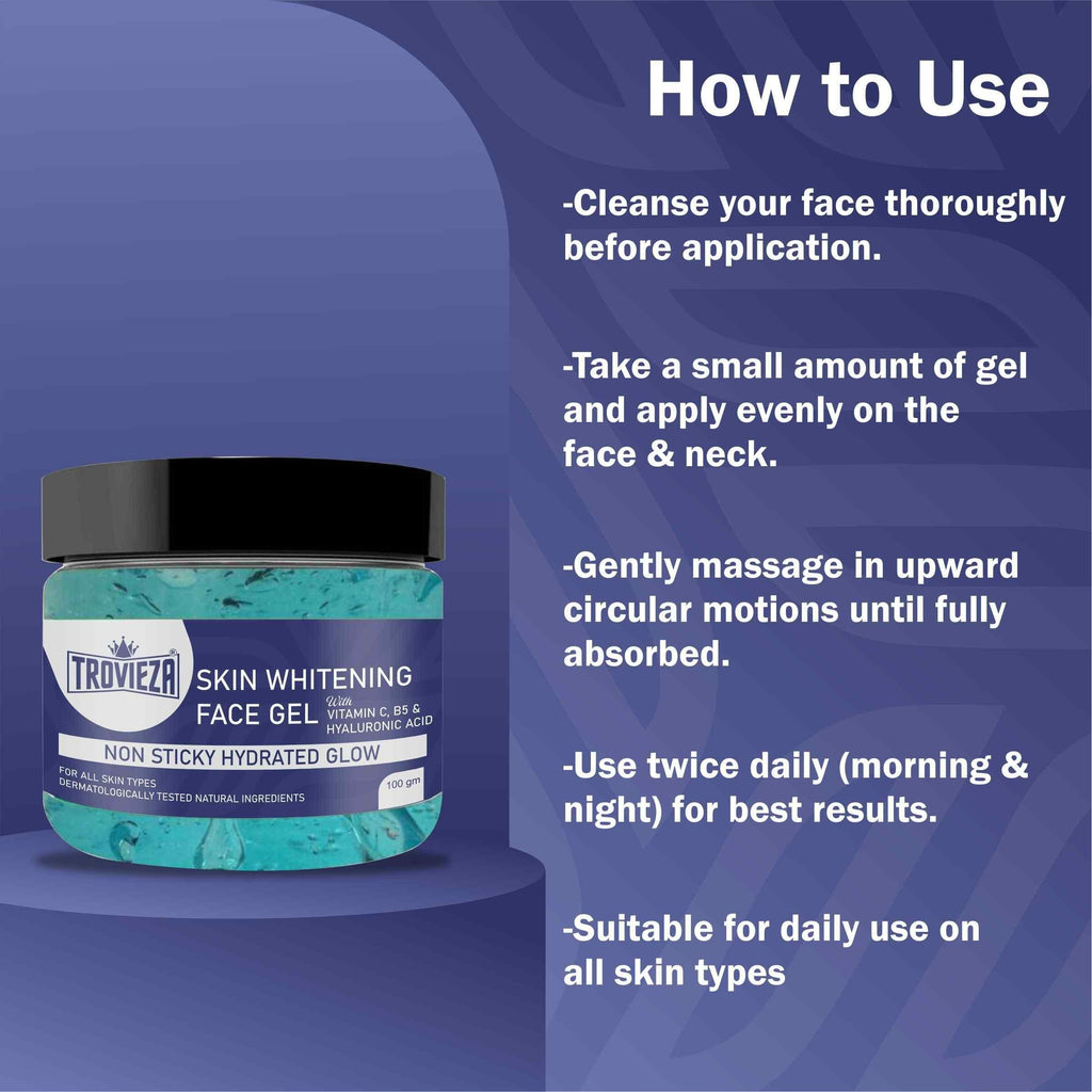 Trovieza Skin Whitening & Brightening Face Gel for Hydrated natural Glow, with Vitamin C, B5 & Hyaluronic, Non sticky, for all skin type, 100gm